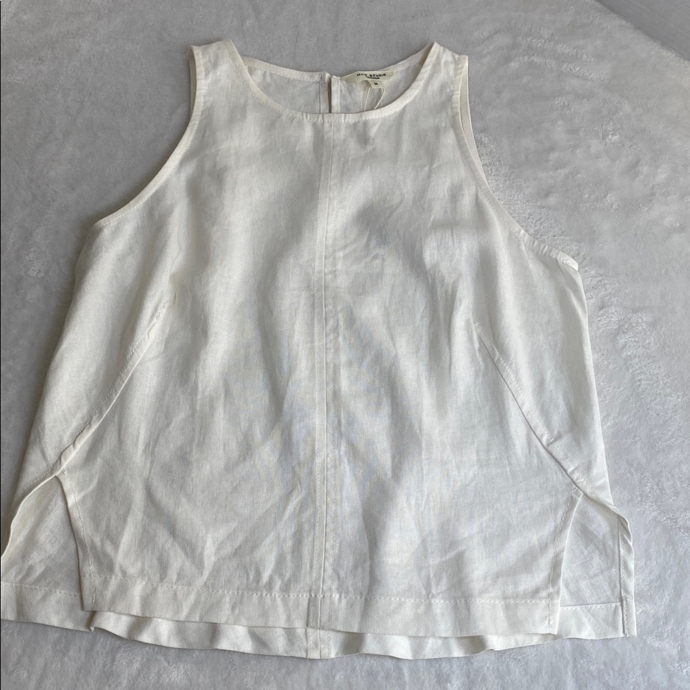 Max Studio White Linen Blend Sleeveless Tank Top - Picture 3 of 12